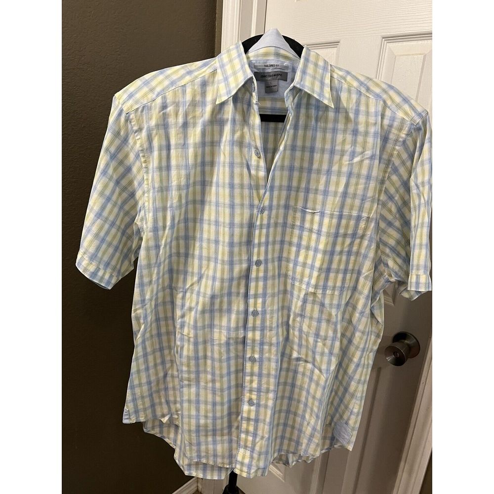 Johnston & Murphy Dress‎ Shirt Button Down Large Cotton Tailored Fit Plaid